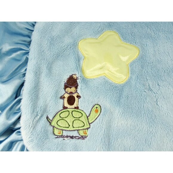 Twinkles of Joy Baby Blanket Satin Ruffle Edges Blue Turtle Star Exc Cond 30x40 - Picture 2 of 6